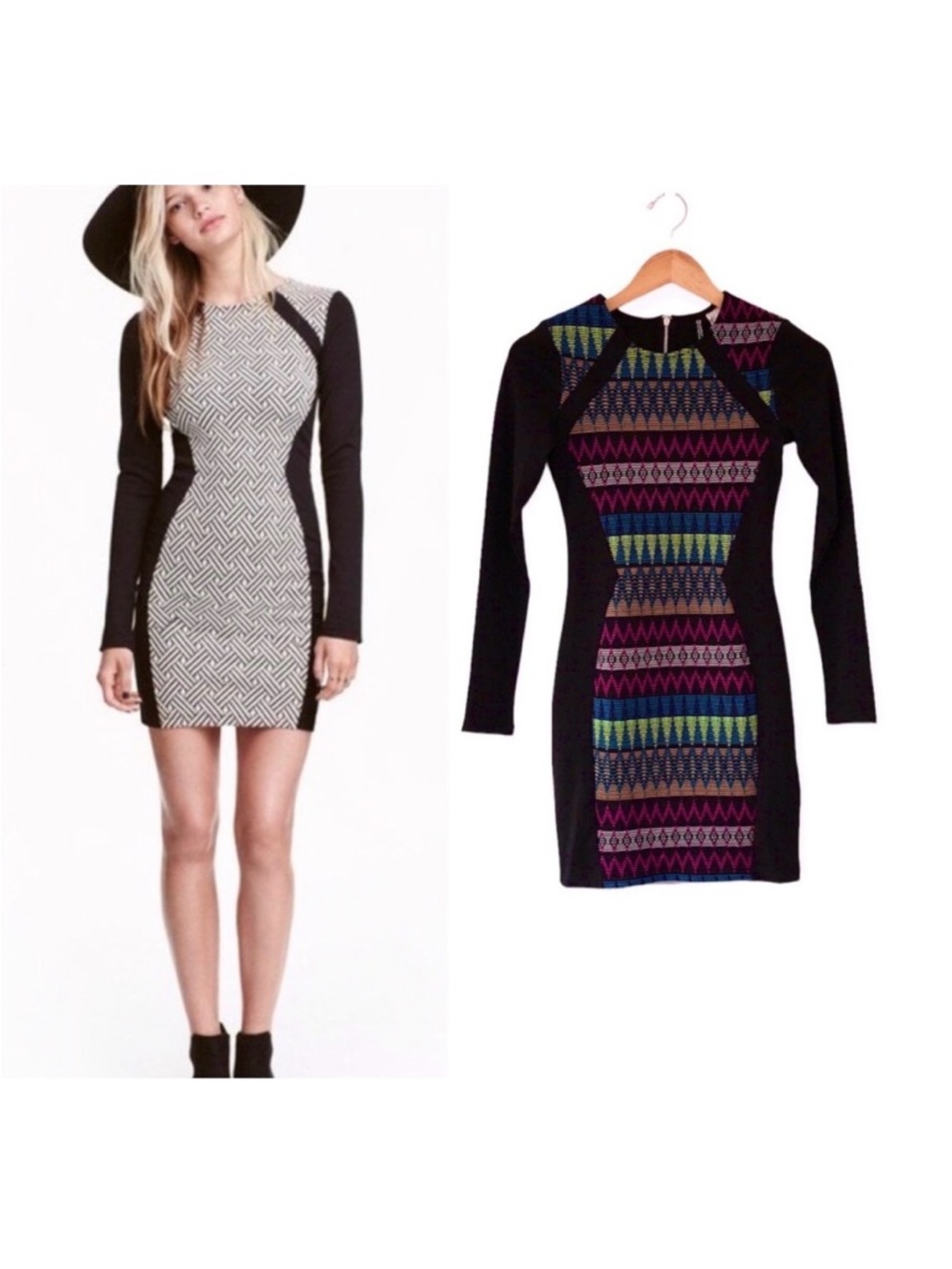 H&M Divided Aztec Bodycon Long Sleeve Dress Sz 6 Girls Night Out Party